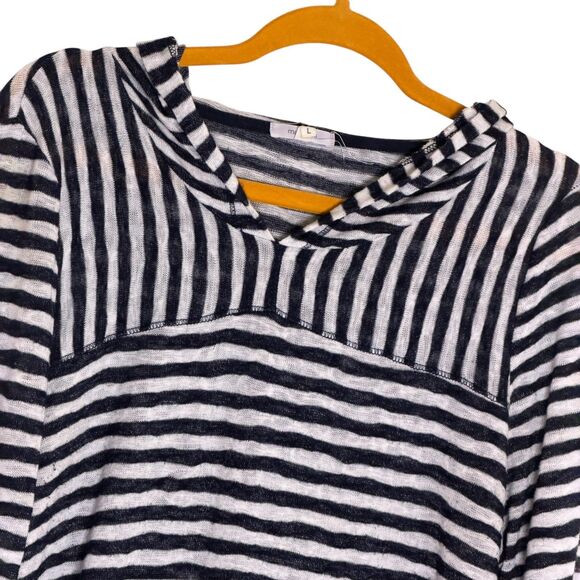 Maurices Hooded Knit Top Blouse Shirt Stripe Black White L bv - Picture 2 of 9